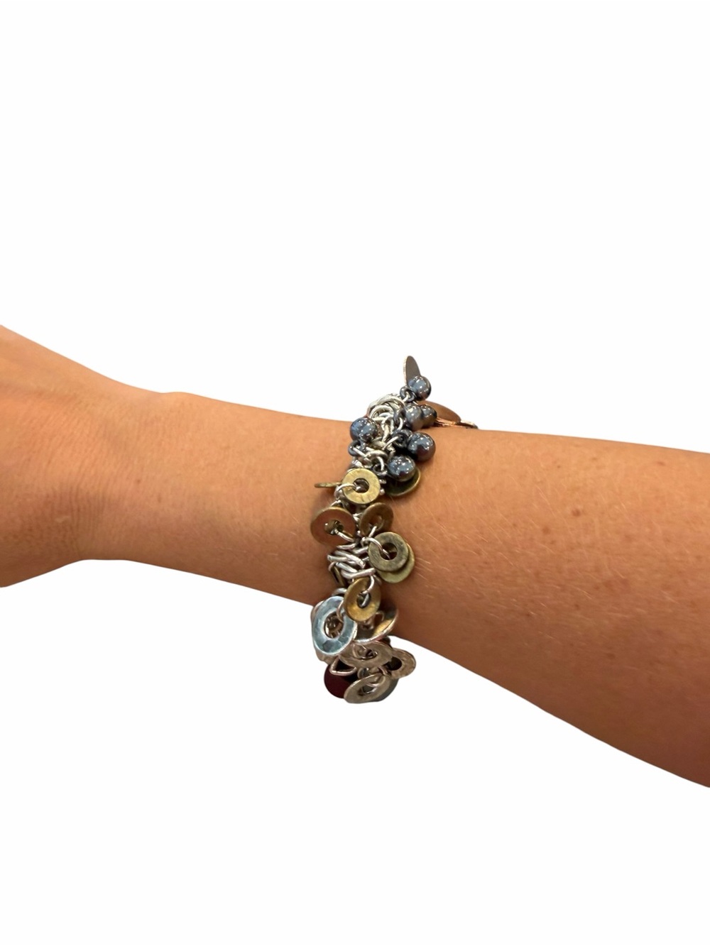 Multi-Tone Disc Charm Bracelet - Women Jewelry
